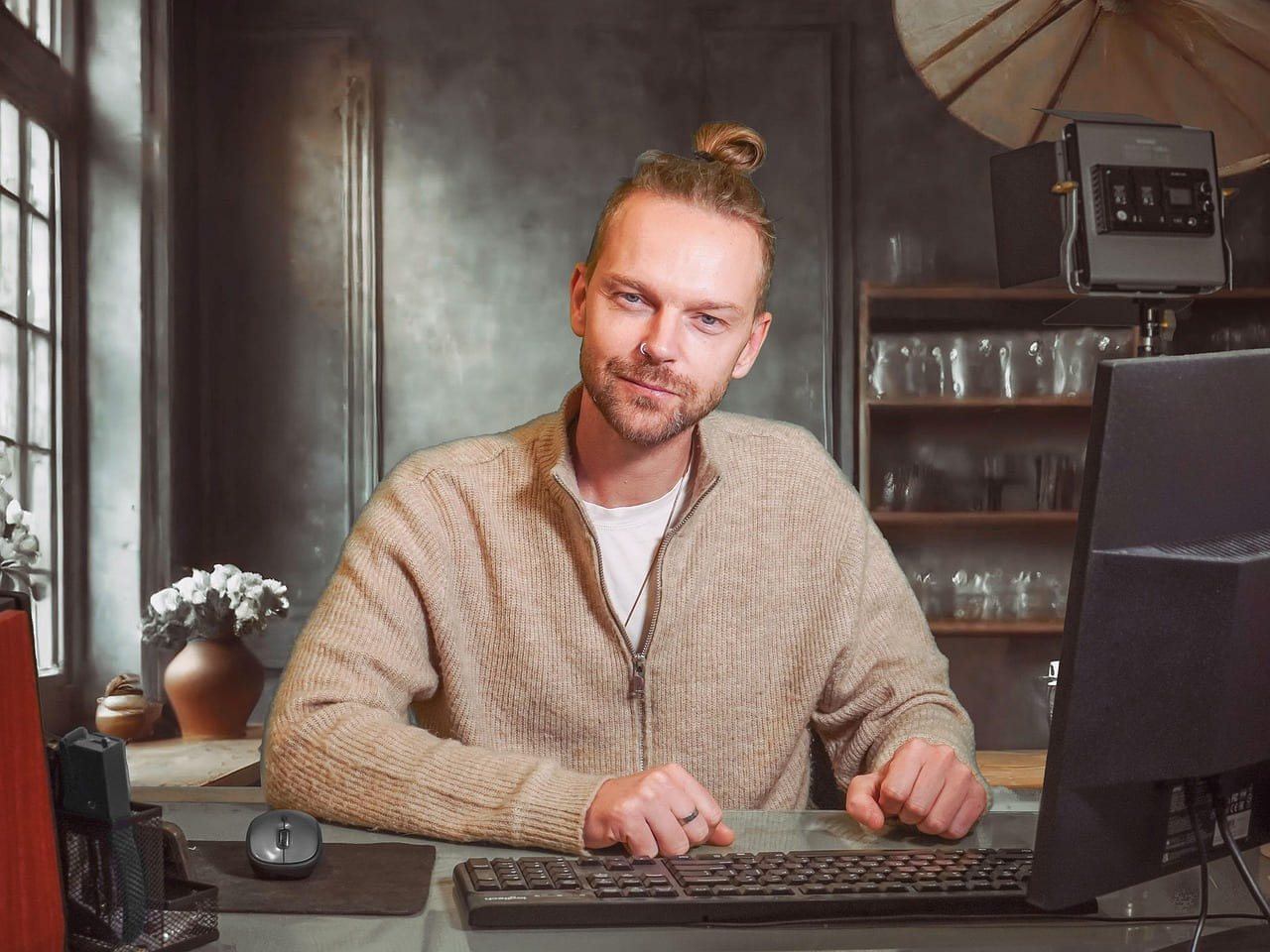 man, desk, computer, adult, blond, pc, desktop, studio, study, studying, learning, typing, working, office, work, business, online, technology, handsome, male, internet on Skill Forge